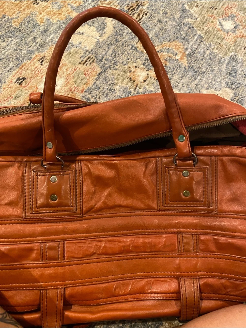 Bag, Classic Men's Leather Weekender Orange